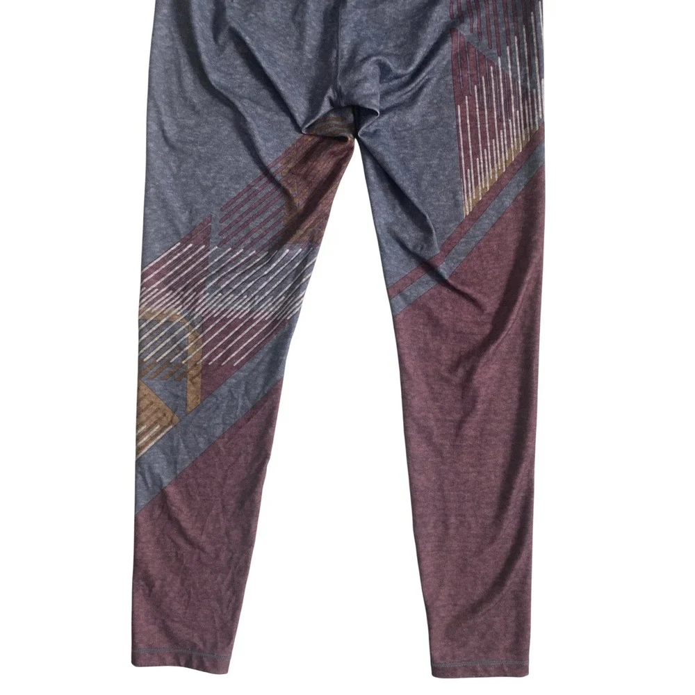 prAna Women Charcoal Burgundy Pillar Geometric Boho Space Dye Yoga Leggings S
